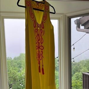 Lilly Pultizer Yellow Sleeveless Dress with Pink Embroidery